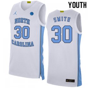 #30 2020 K.J. Smith Youth Tar Heels Popular NCAA Basketball Jerseys - White - 54043014