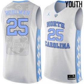 #25 Aaron Rohlman Youth Tar Heels Popular NCAA Basketball Jerseys - White - 72637553